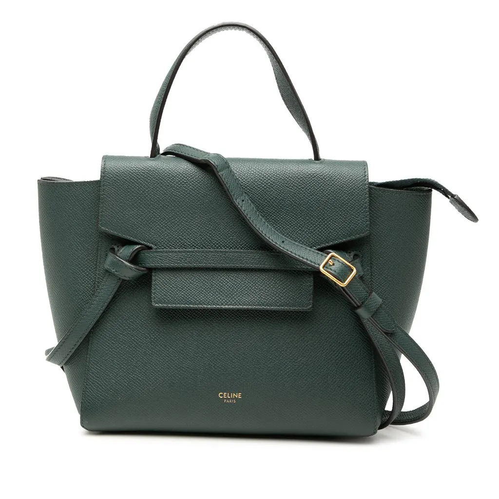 Celine Nano Grained Calfskin Belt Bag Green Leather Very good - Front View