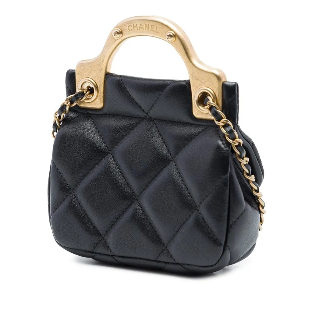 Chanel CC Quilted Calfskin Lady Card Holder with Chain Top Handle Bag Black Leather Very good - Back View