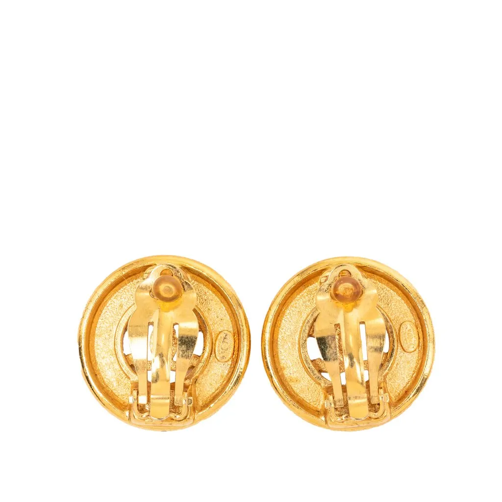 Chanel CC Gold Plated Round Clip On Earrings Gold Metal Very good - Back View