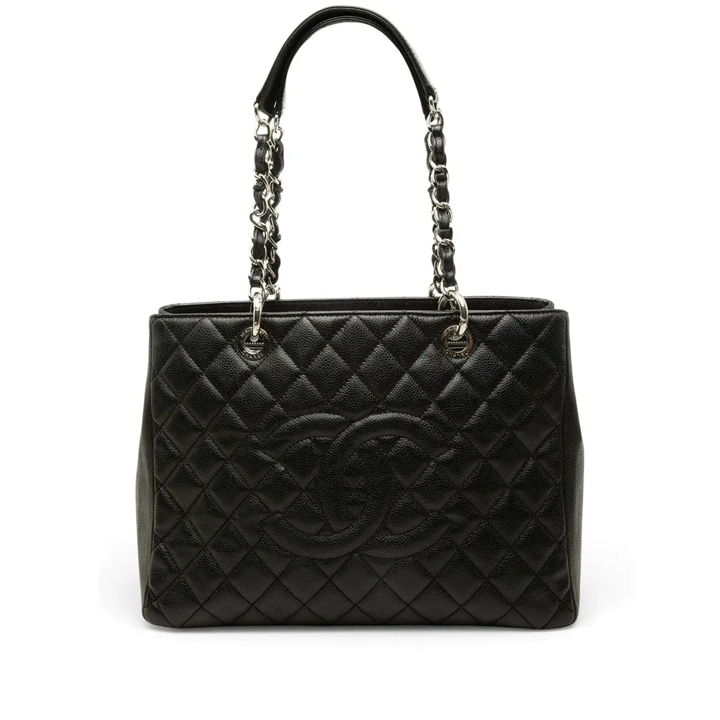 Chanel Caviar Grand Shopping Tote Black Leather Good - Front View