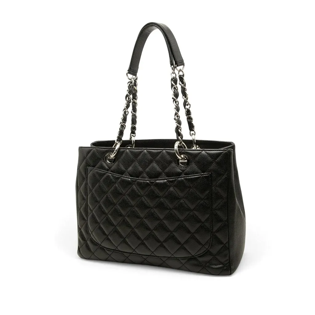 Chanel Caviar Grand Shopping Tote Black Leather Good - Back View