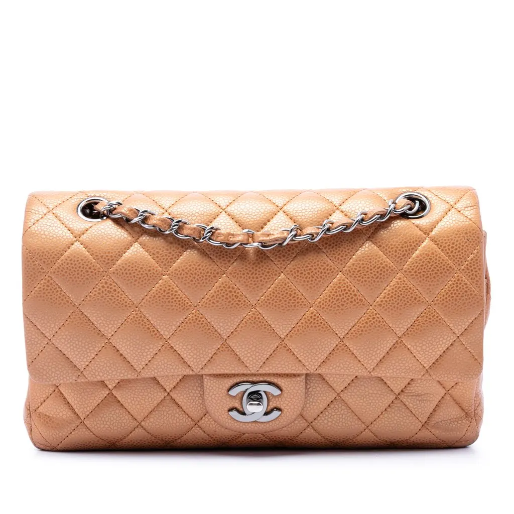 Chanel Medium Classic Metallic Caviar Double Flap Brown Leather Very good - Front View