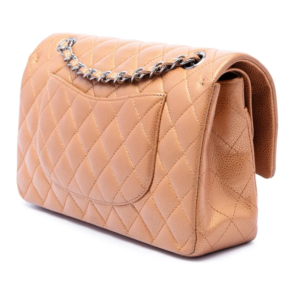 Chanel Medium Classic Metallic Caviar Double Flap Brown Leather Very good - Back View
