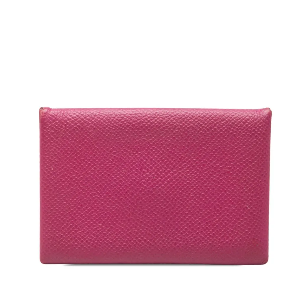 Hermès Epsom Calvi Card Holder Pink Leather Good - Front View