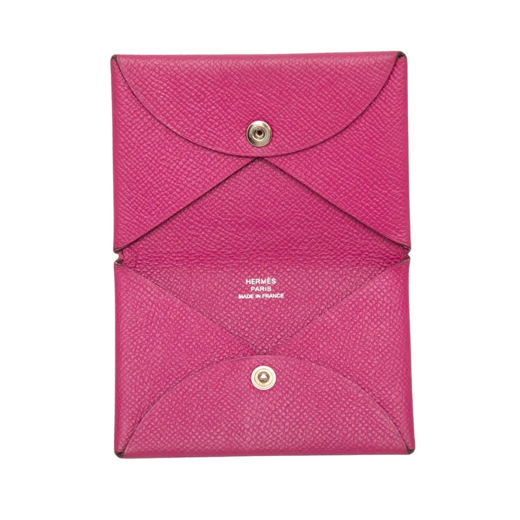 Hermès Epsom Calvi Card Holder Pink Leather Good - Model View