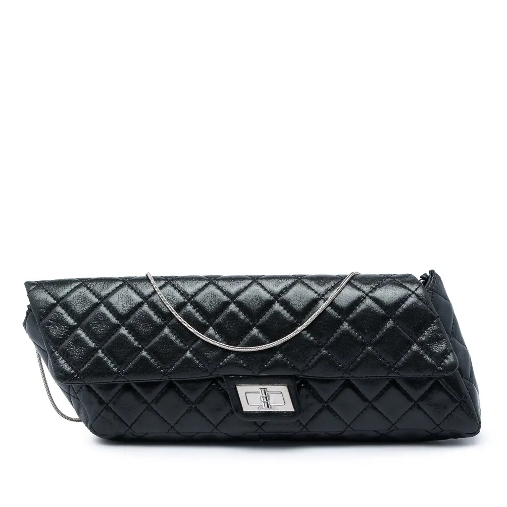 Chanel Glazed Calfskin Reissue 2.55 Clutch With Chain Black Leather Very good - Front View