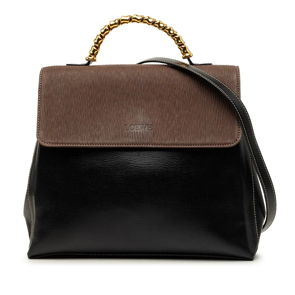 LOEWE Bicolor Leather Velazquez Twist Top Handle Bag Black Leather Very good - Front View