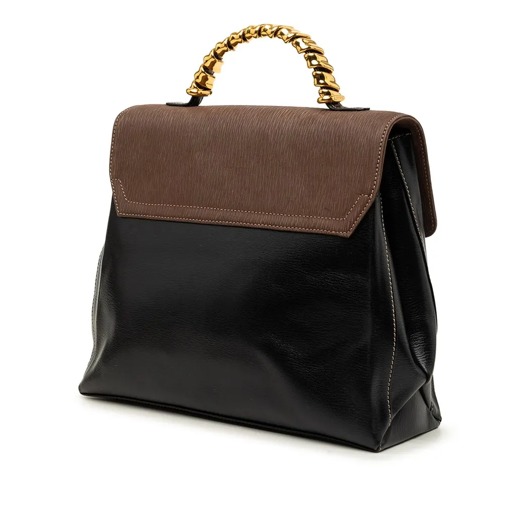 LOEWE Bicolor Leather Velazquez Twist Top Handle Bag Black Leather Very good - Back View