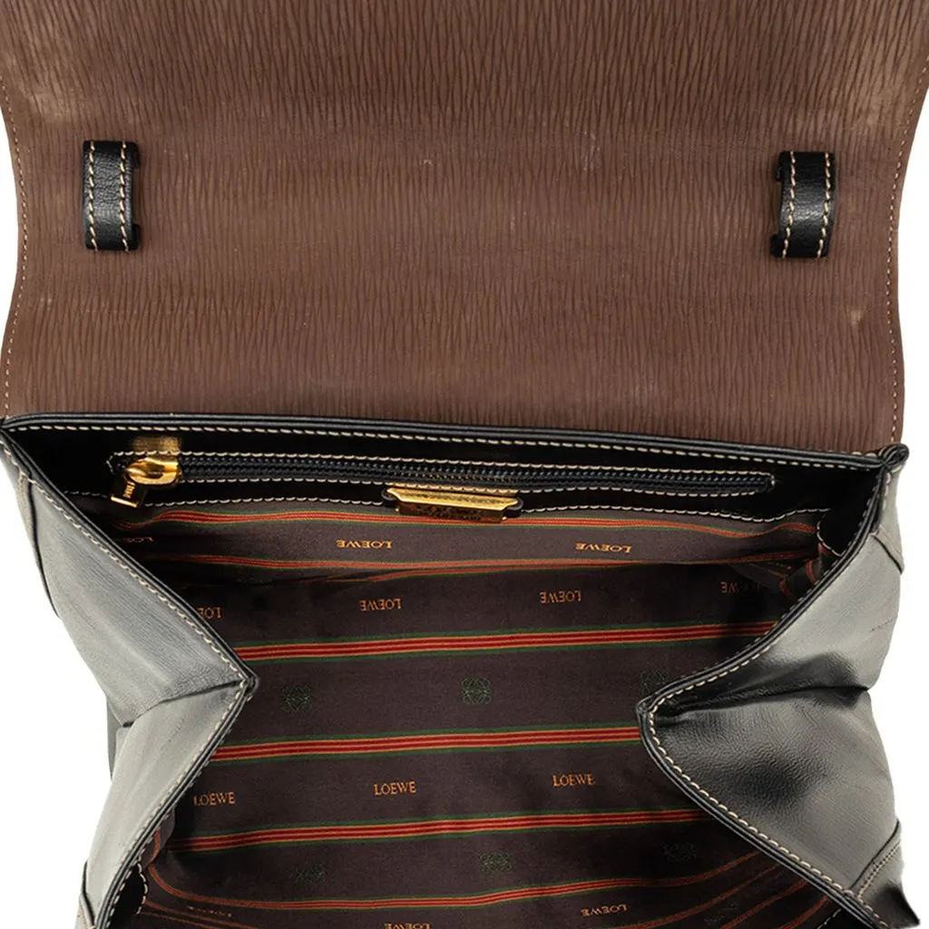 LOEWE Bicolor Leather Velazquez Twist Top Handle Bag Black Leather Very good - Model View