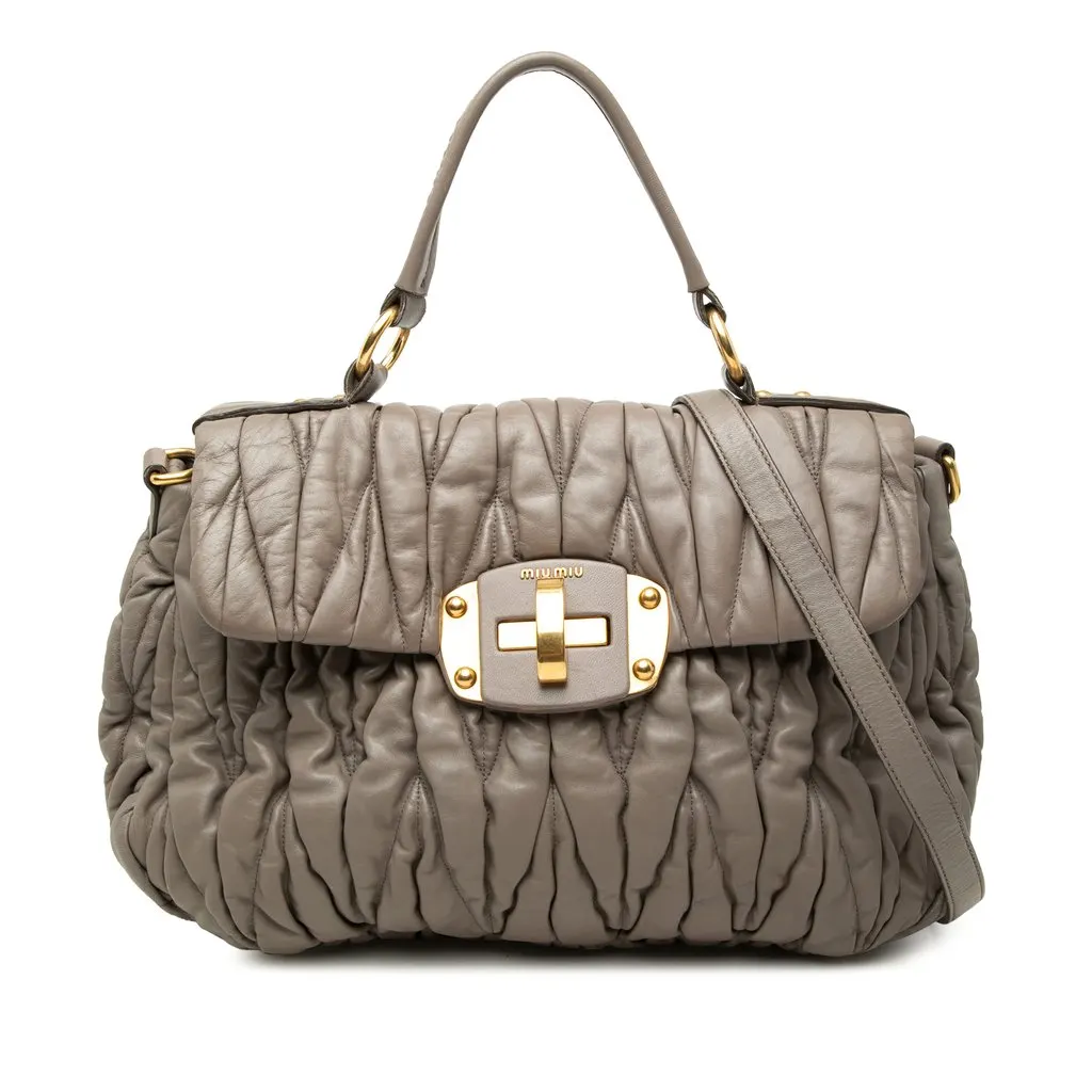 Miu Miu Matelasse Nappa Satchel Brown Leather Very good - Front View