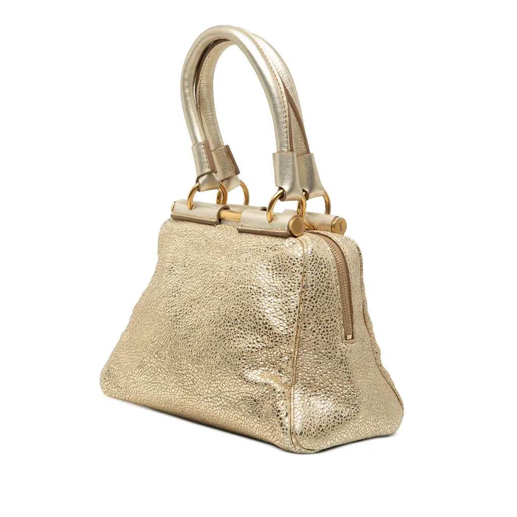 Saint Laurent Small Metallic Grained Calfskin Majorelle Handbag Gold Leather Very good - Back View
