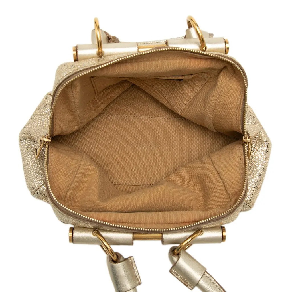 Saint Laurent Small Metallic Grained Calfskin Majorelle Handbag Gold Leather Very good - Model View