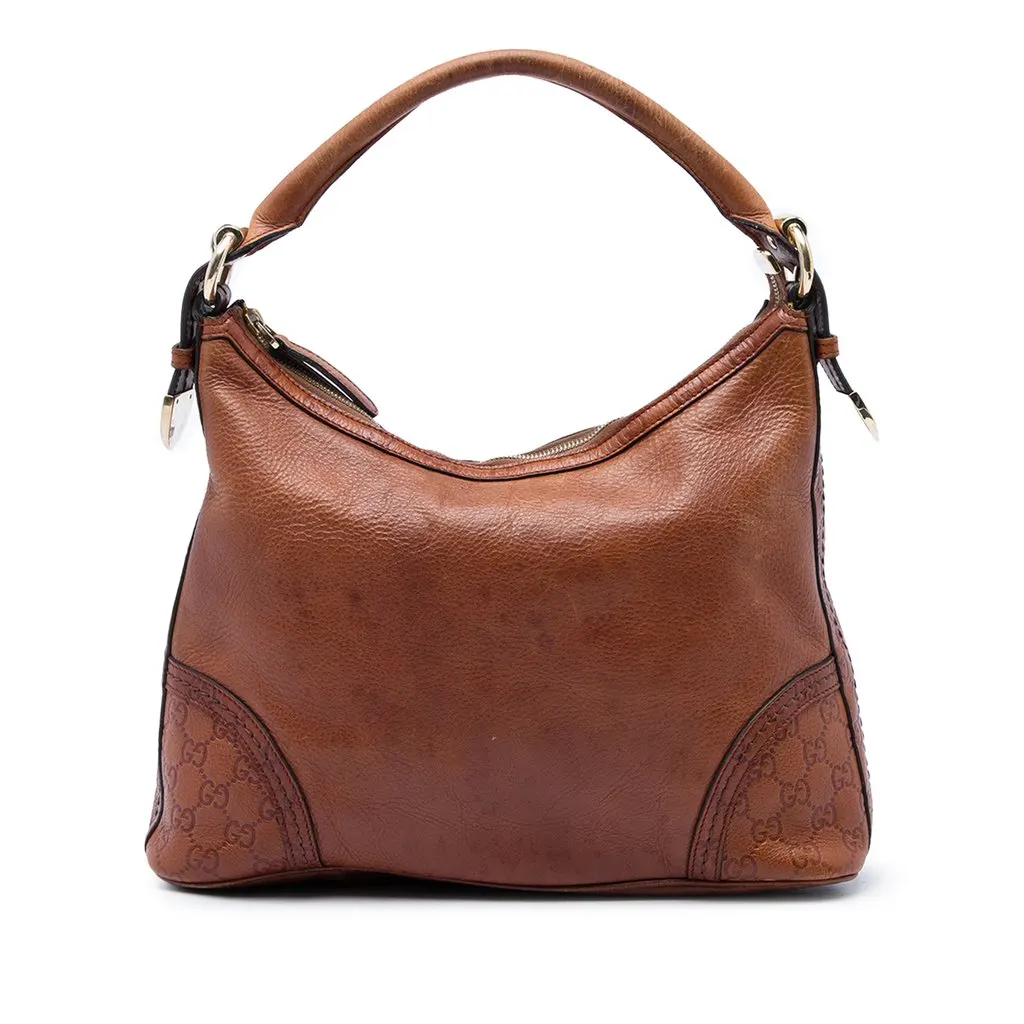 Gucci Medium Pebbled Calfskin Guccissima Trim Signoria Shoulder Bag Brown Leather Good - Front View