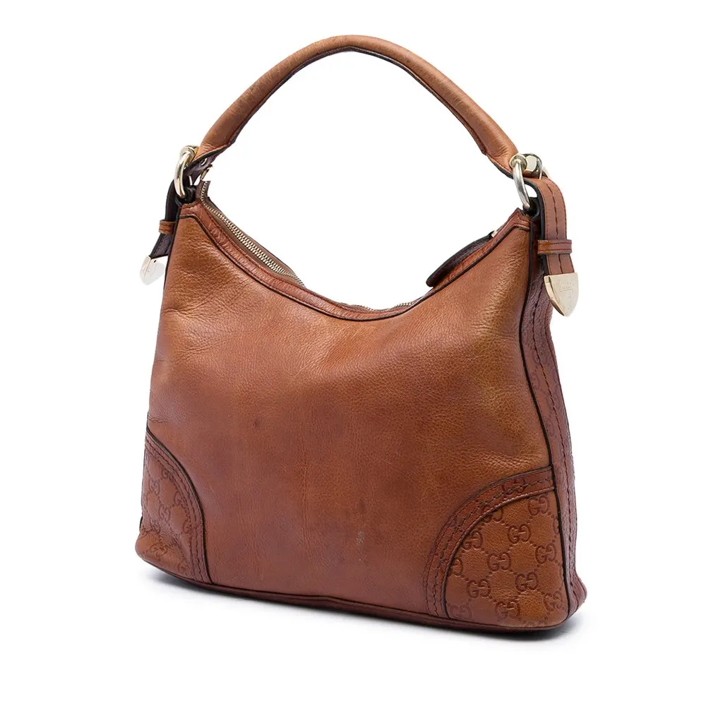 Gucci Medium Pebbled Calfskin Guccissima Trim Signoria Shoulder Bag Brown Leather Good - Back View