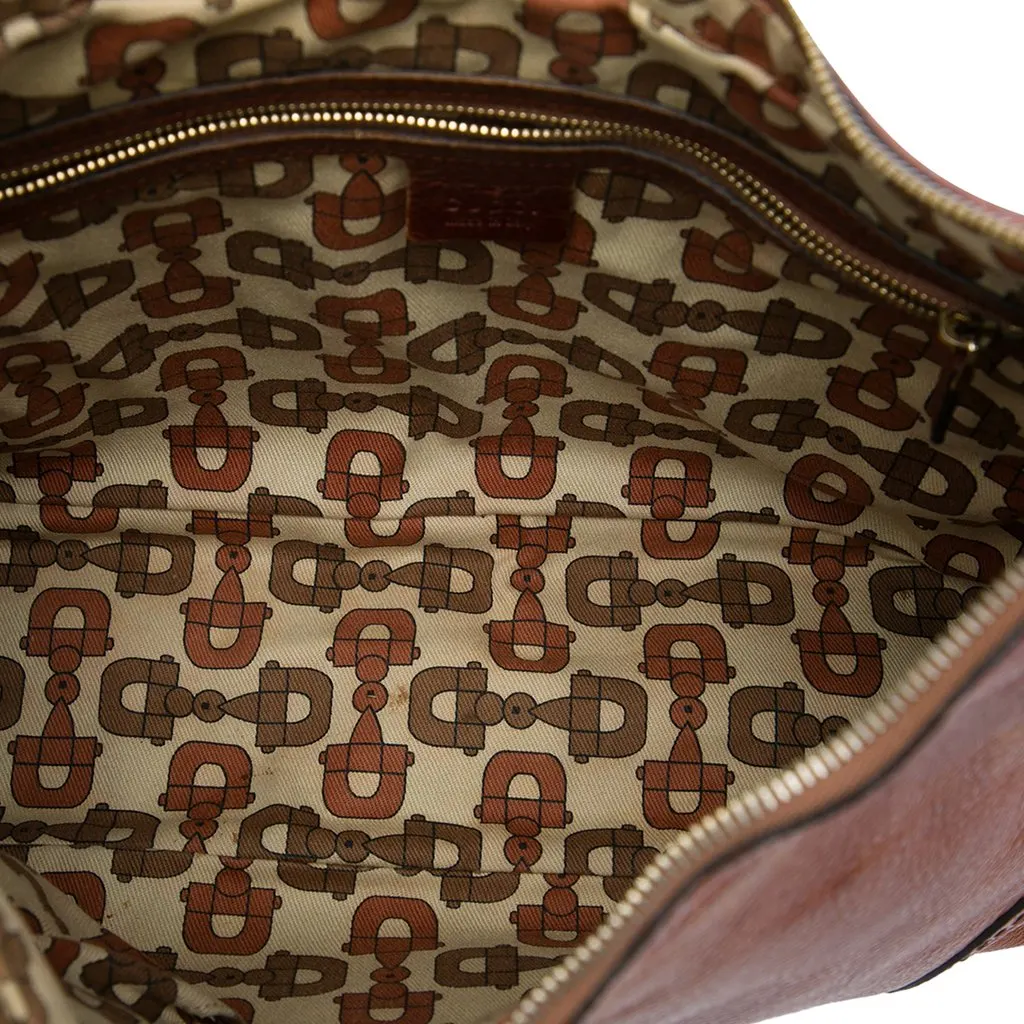Gucci Medium Pebbled Calfskin Guccissima Trim Signoria Shoulder Bag Brown Leather Good - Model View