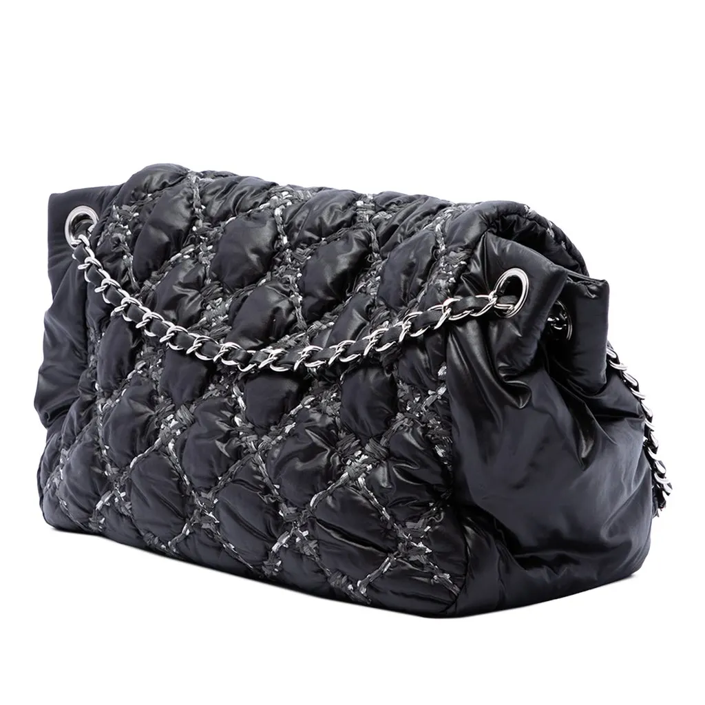 Chanel Paris Byzance Nylon Tweed On Stitch Bubble Accordion Flap Black Polyamide Very good - Back View