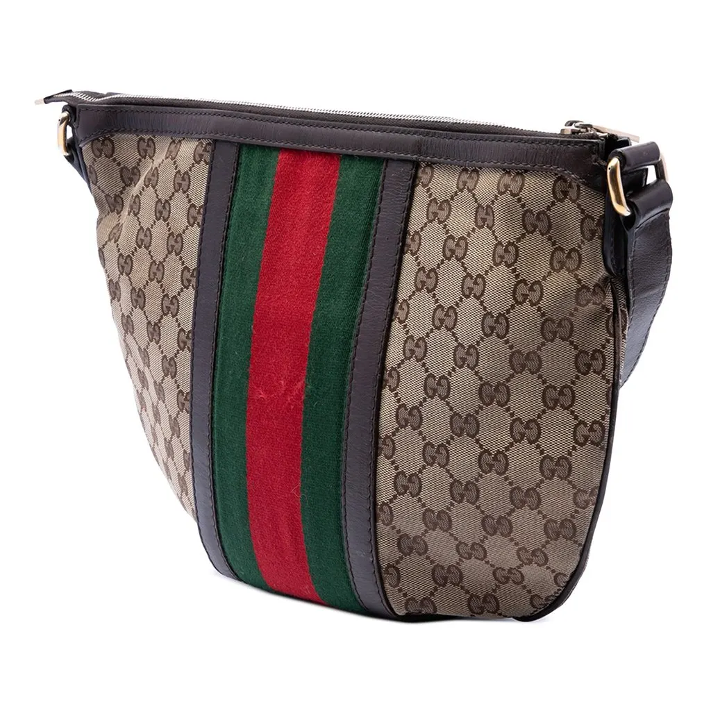 Gucci Medium GG Canvas Web Half Moon Crossbody Beige Canvas Very good - Back View