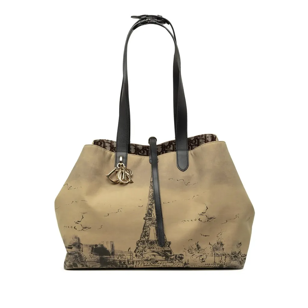 Dior Large Nylon Eiffel Tower Toujours Tote Beige Polyamide Very good - Front View