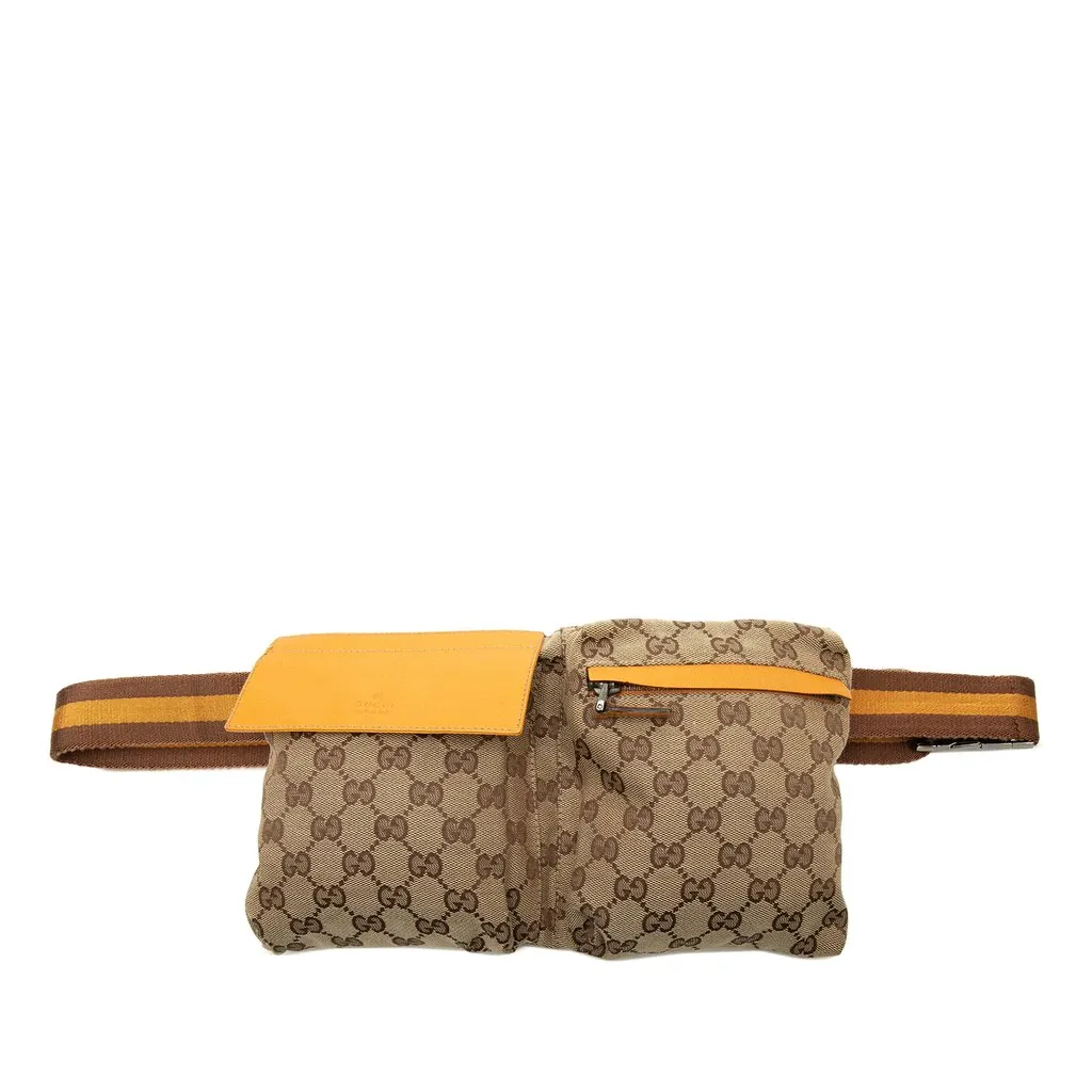 Gucci GG قماش ويب مزدوجة Pocket حزام حقيبة