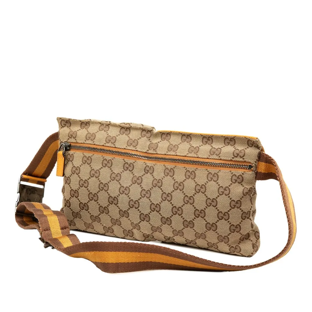 Gucci GG Canvas Web Double Pocket Belt Bag Beige Canvas Good - Back View