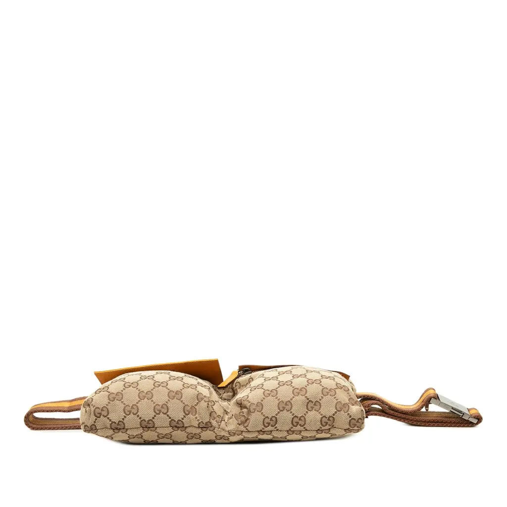 Gucci GG Canvas Web Double Pocket Belt Bag Beige Canvas Good - Inside View