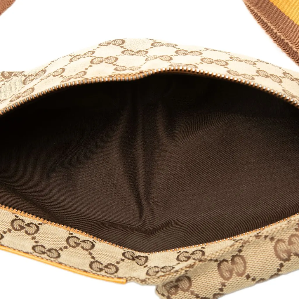 Gucci GG Canvas Web Double Pocket Belt Bag Beige Canvas Good - Model View