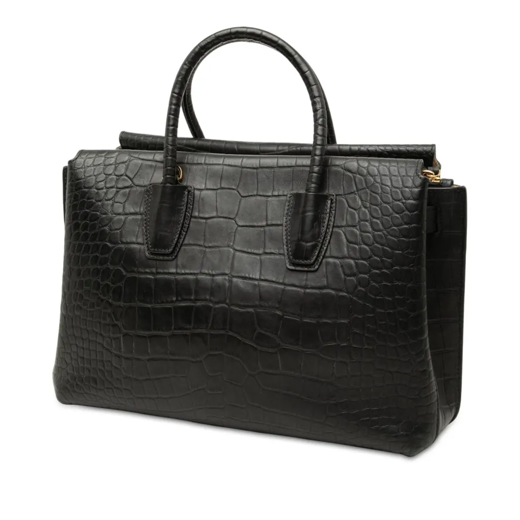 MCM Medium Crocodile Embossed Leather Milla Satchel Black Leather Very good - Back View