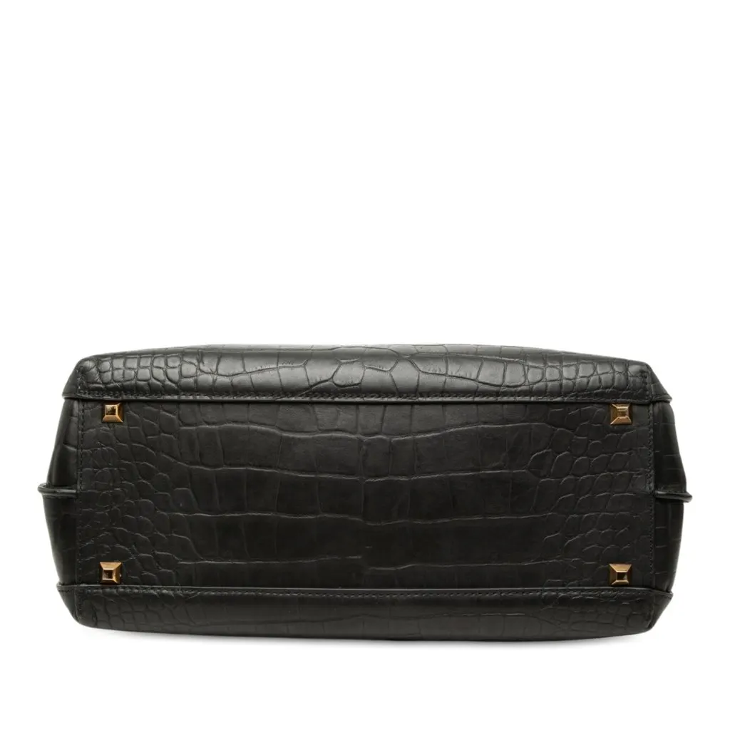 MCM Medium Crocodile Embossed Leather Milla Satchel Black Leather Very good - Inside View