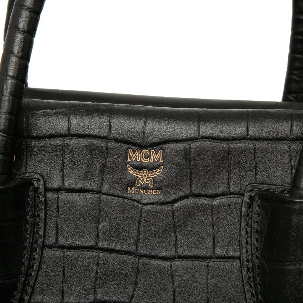 MCM Medium Crocodile Embossed Leather Milla Satchel Black Leather Very good - Box View