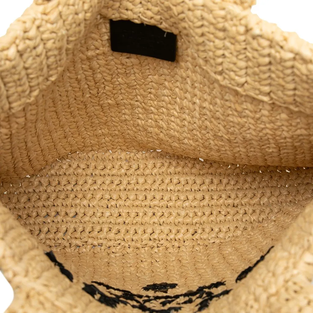 Prada Small Raffia Effect Crochet Embroidered Logo Tote Beige Rattan Very good - Model View