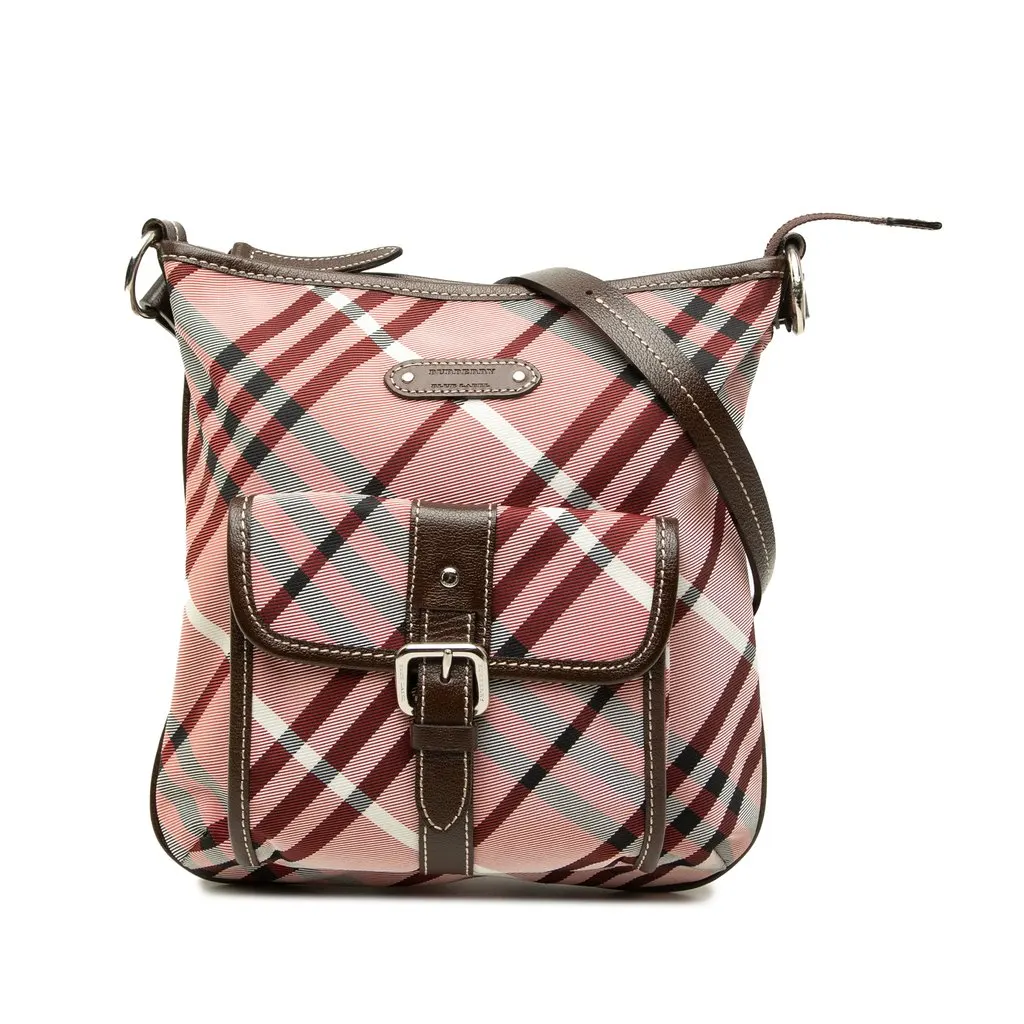 Burberry Nova Check Canvas Blue Label Candy Crossbody Pink Canvas Good - Front View