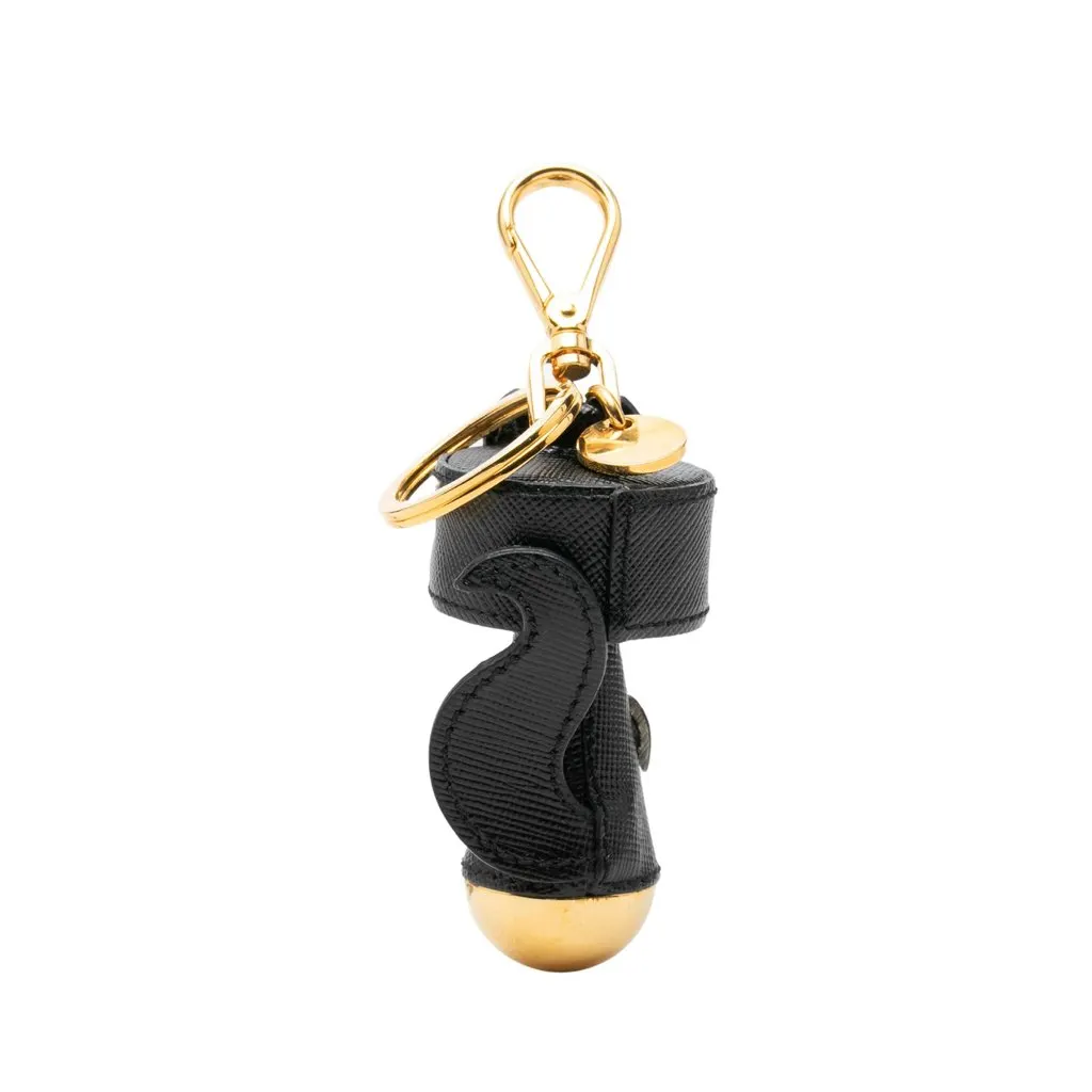 Prada Saffiano Robot Beaver Bag Charm and Key Chain Black Leather Very good - Back View