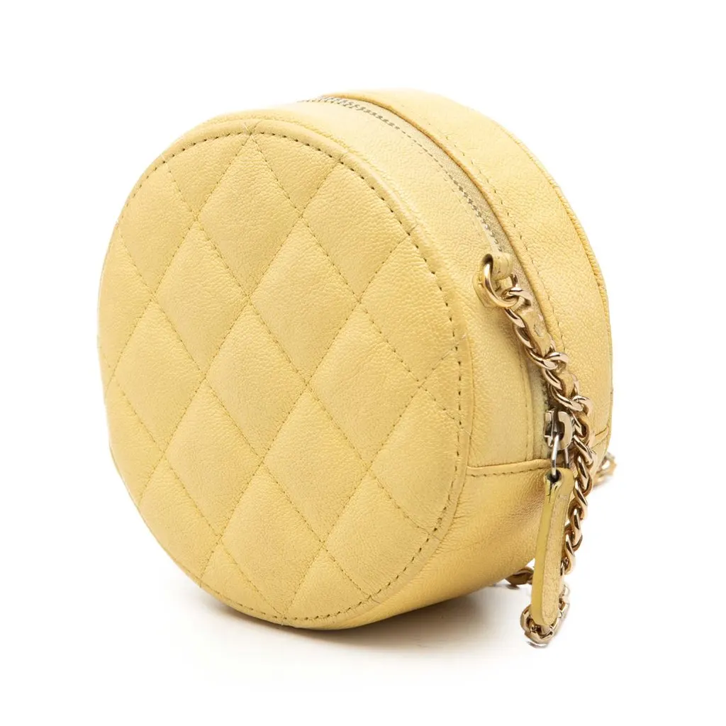 Chanel CC Quilted Caviar Round Clutch With Chain Yellow Leather Very good - Back View