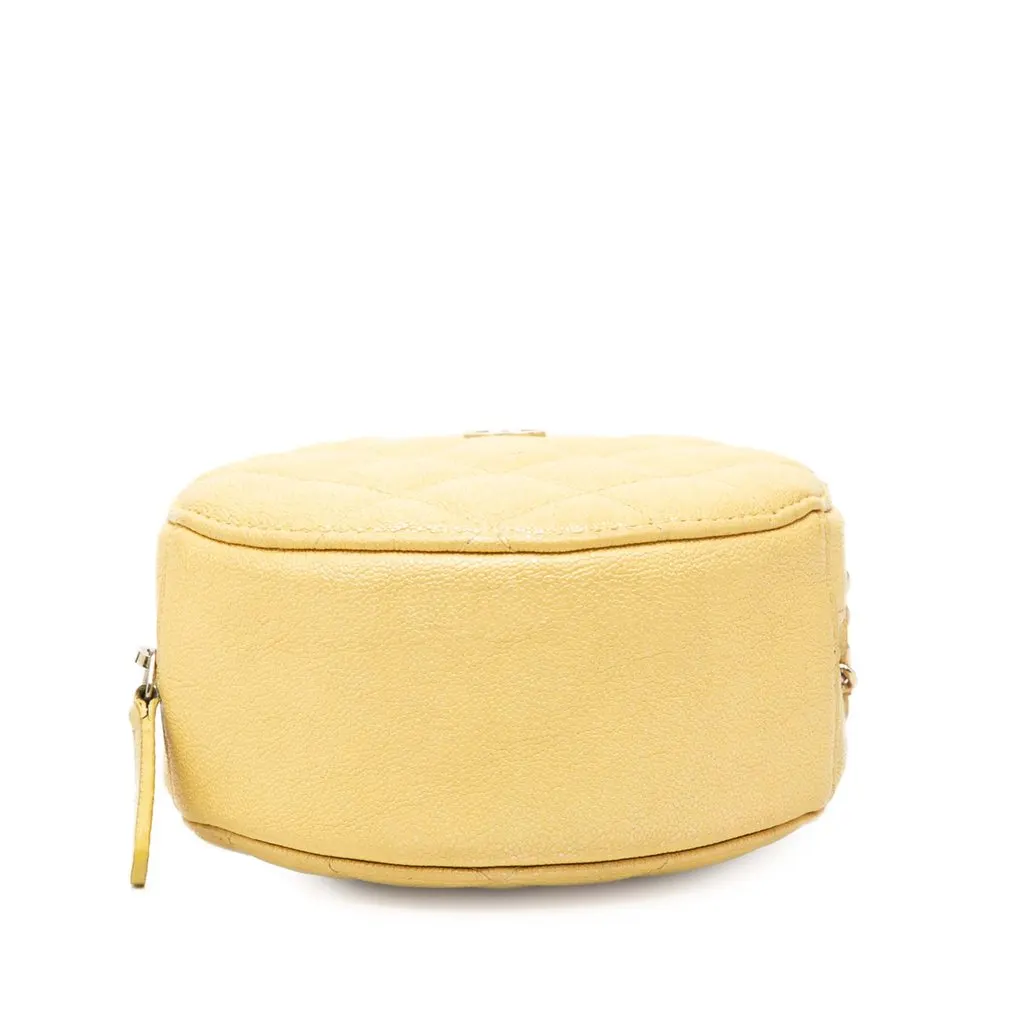 Chanel CC Quilted Caviar Round Clutch With Chain Yellow Leather Very good - Inside View