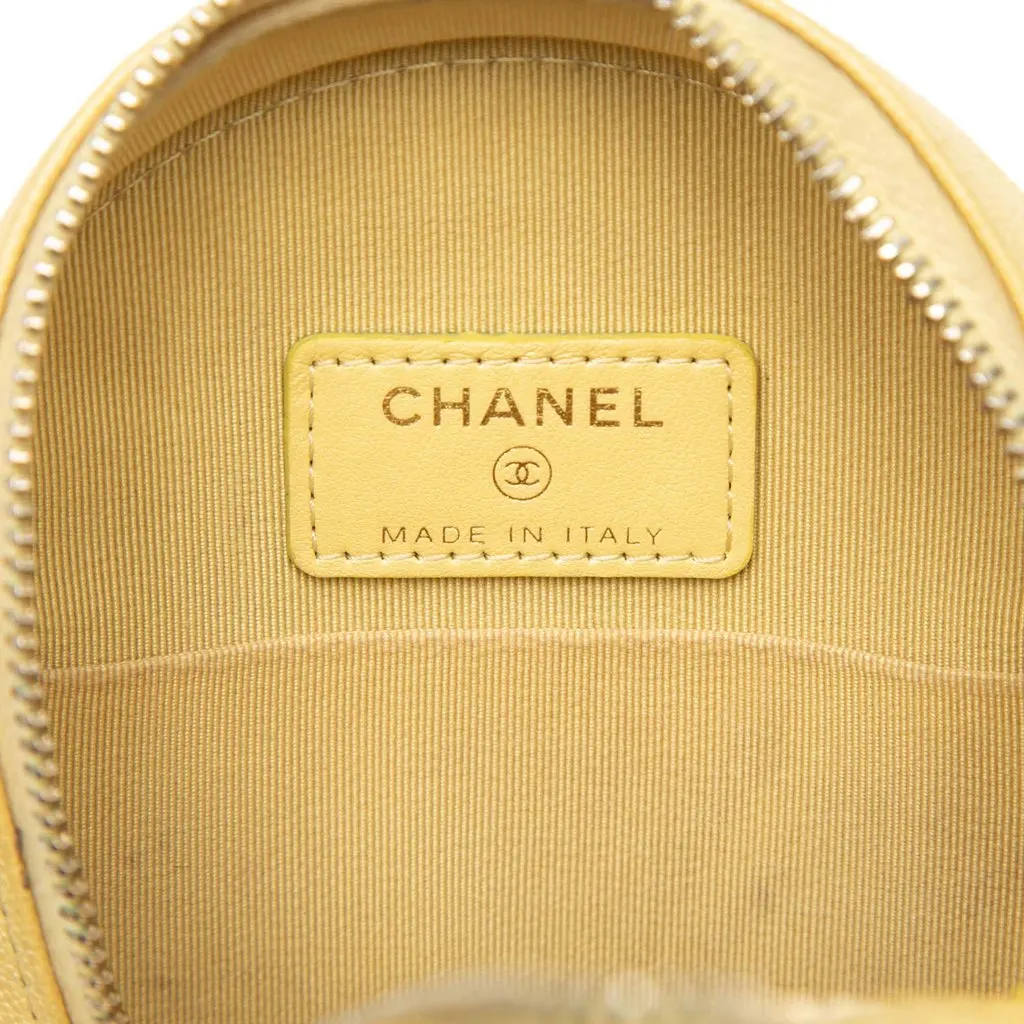 Chanel CC Quilted Caviar Round Clutch With Chain Yellow Leather Very good - Box View