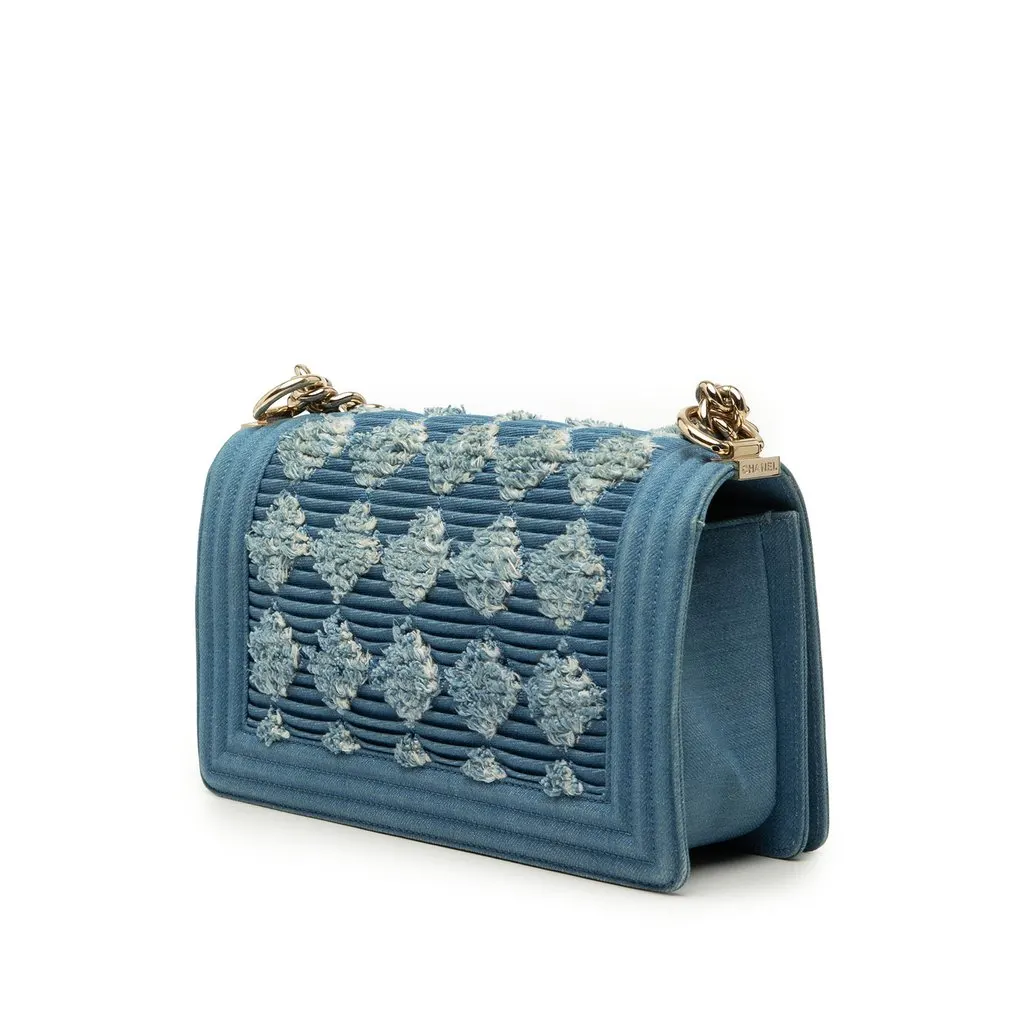 Chanel Old Medium Pleated Denim Boy Flap Blue Very good - Back View