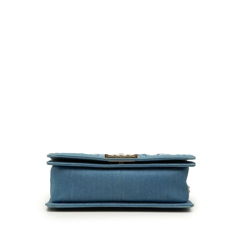 Chanel Old Medium Pleated Denim Boy Flap Blue Very good - Inside View