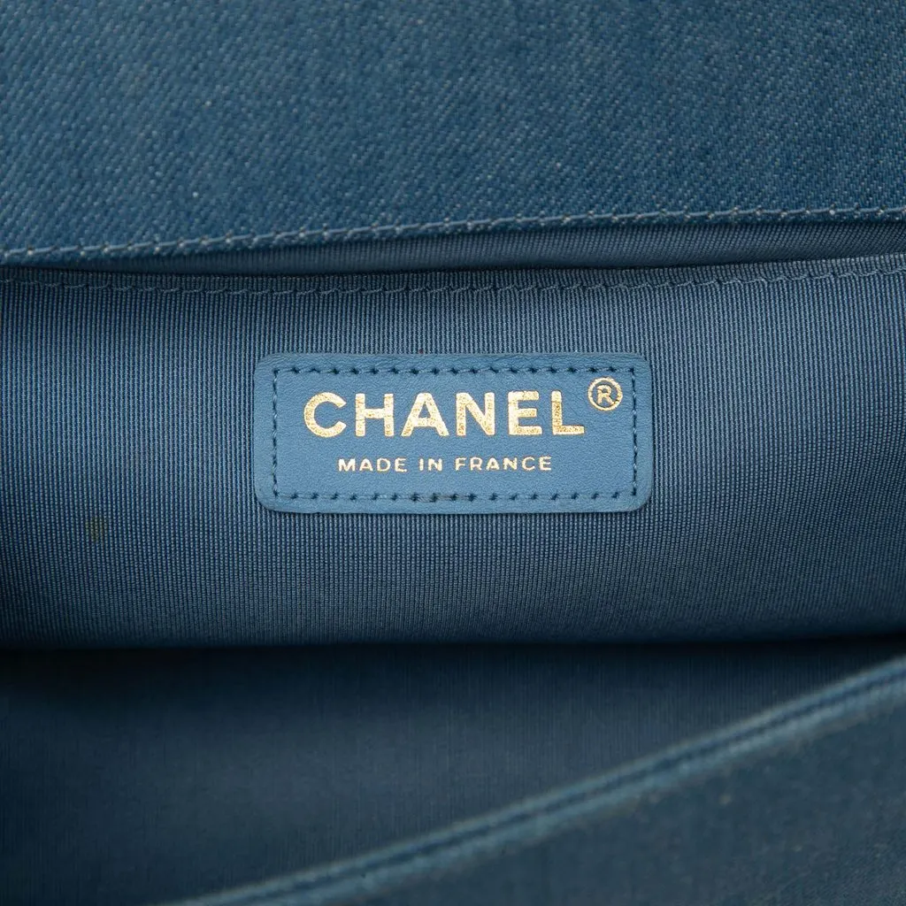 Chanel Old Medium Pleated Denim Boy Flap Blue Very good - Box View