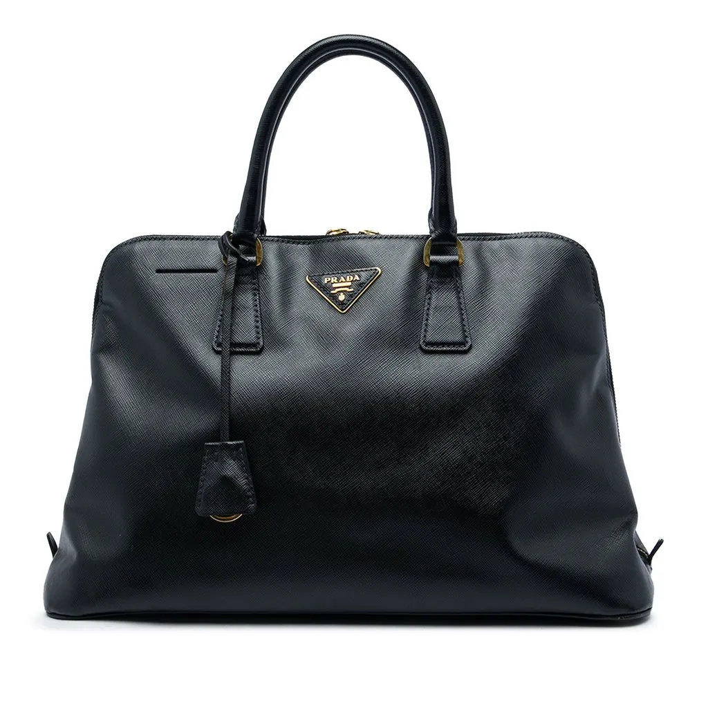 Prada Large Saffiano Lux Promenade Satchel Black Leather Good - Front View