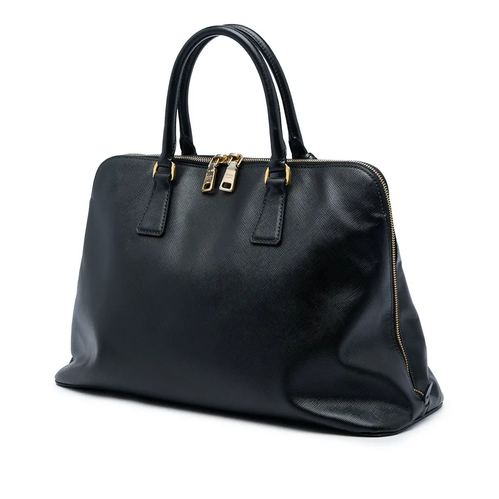 Prada Large Saffiano Lux Promenade Satchel Black Leather Good - Back View
