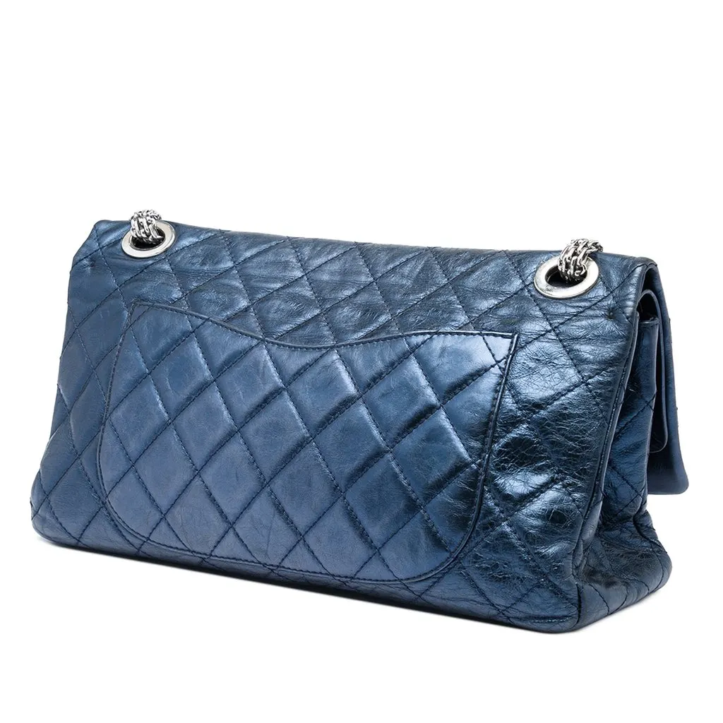 Chanel Metallic Quilted Aged Calfskin Reissue 2.55 Double Flap 228 Blue Leather Very good - Back View