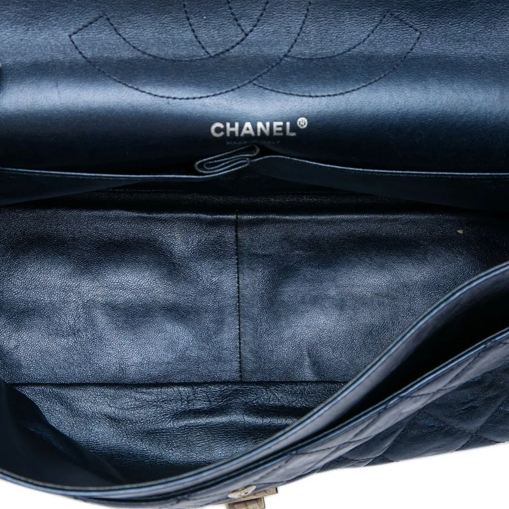 Chanel Metallic Quilted Aged Calfskin Reissue 2.55 Double Flap 228 Blue Leather Very good - Model View