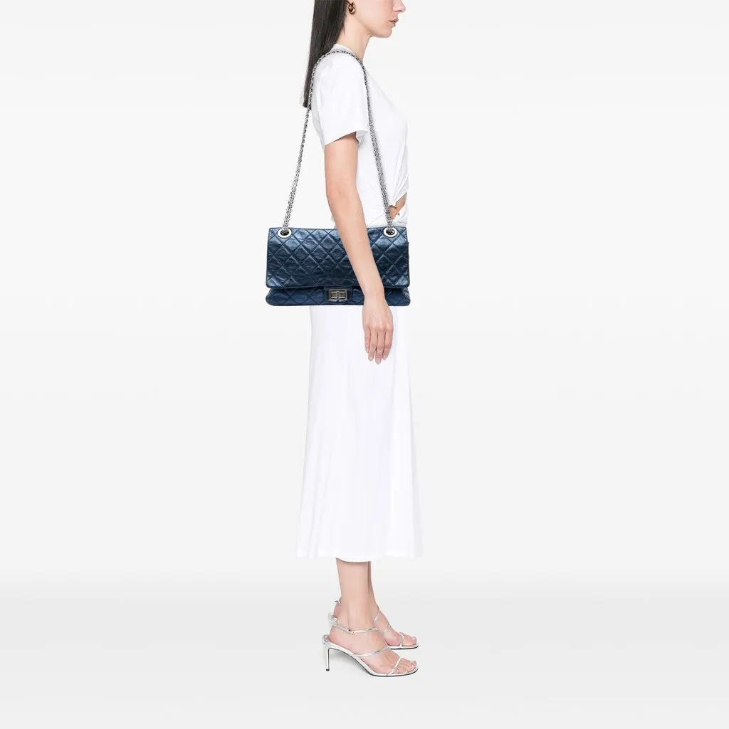 Chanel Metallic Quilted Aged Calfskin Reissue 2.55 Double Flap 228 Blue Leather Very good - Box View
