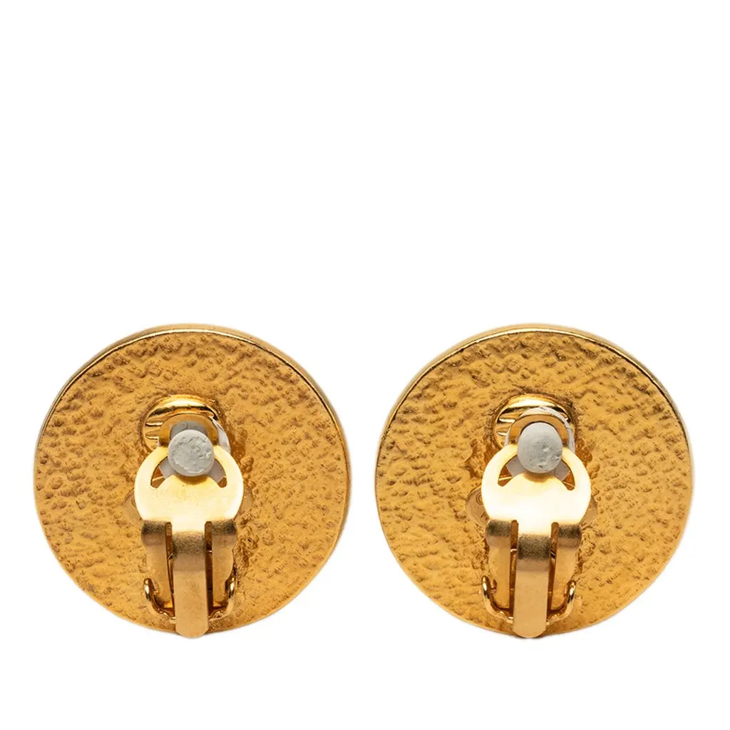 Chanel CC Gold Plated and Faux Pearls Clip On Earrings Gold Metal Very good - Back View
