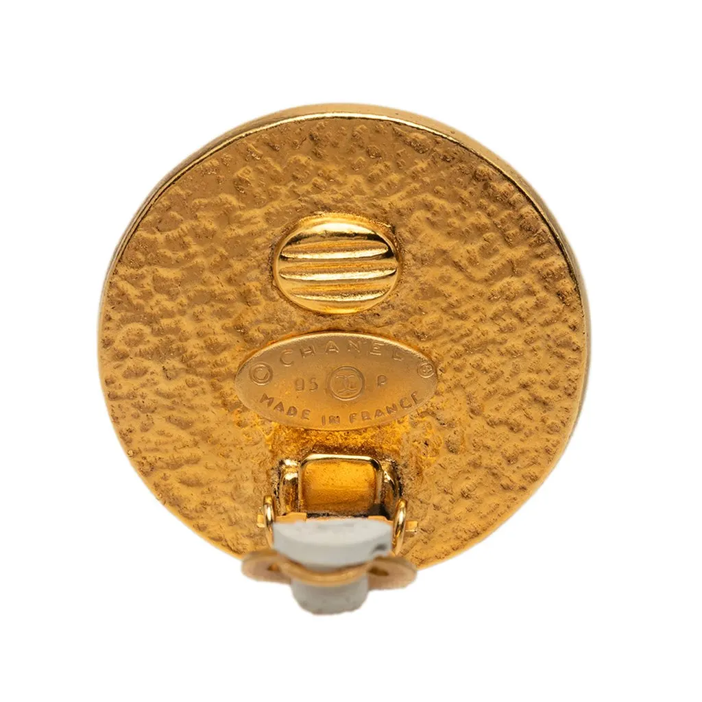 Chanel CC Gold Plated and Faux Pearls Clip On Earrings Gold Metal Very good - Inside View
