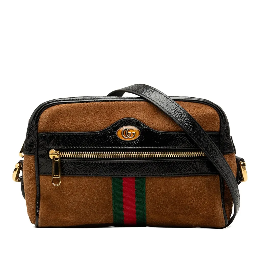 Gucci Mini Suede Web Ophidia Crossbody Brown Leather Very good - Front View
