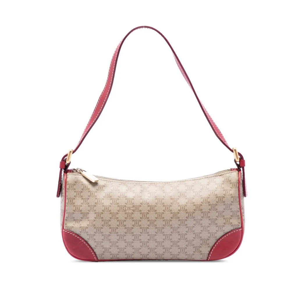 Celine Macadam Coated Canvas Shoulder Bag Beige Very good - Front View