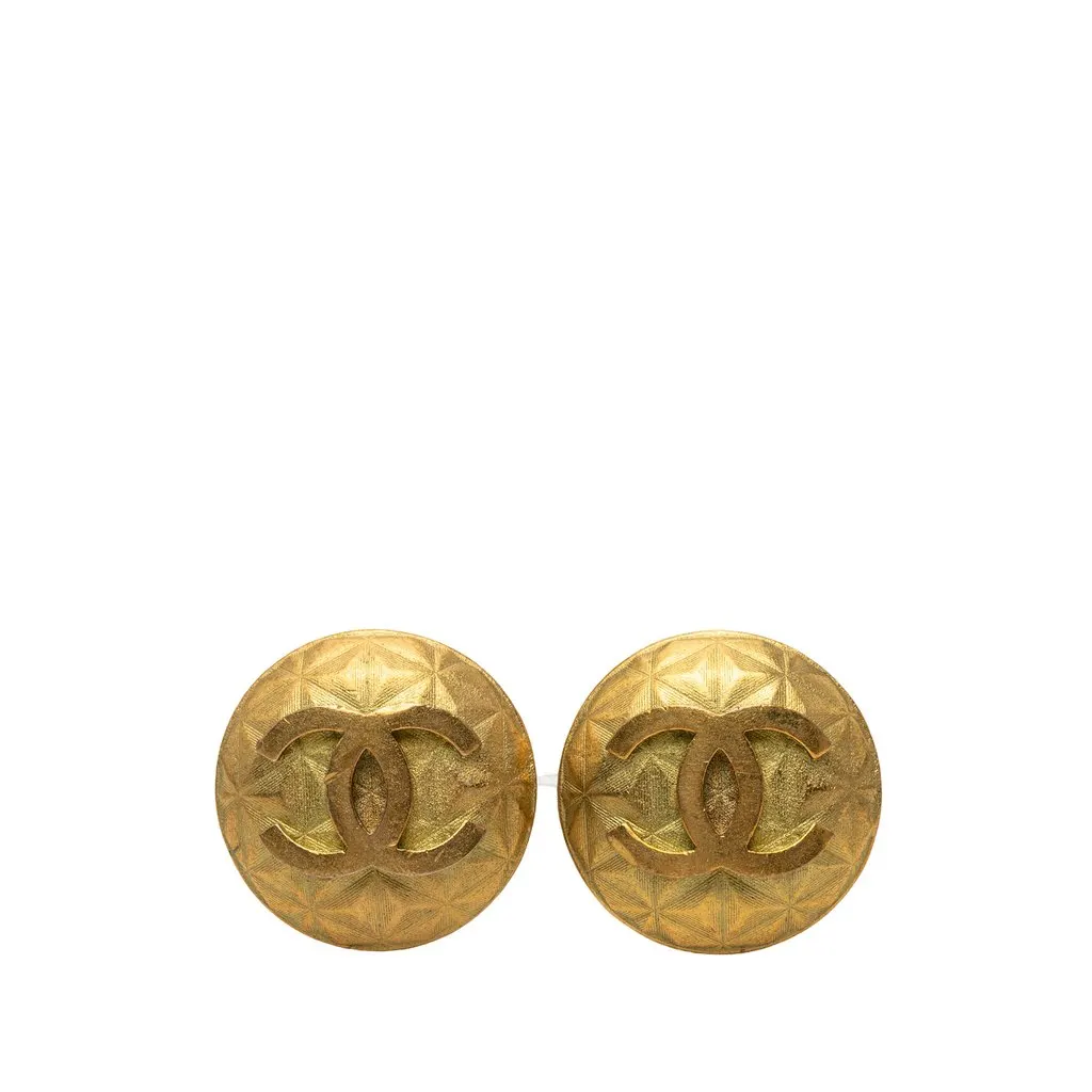 Chanel CC Gold Plated Round Clip On Earrings Gold Metal Very good - Front View