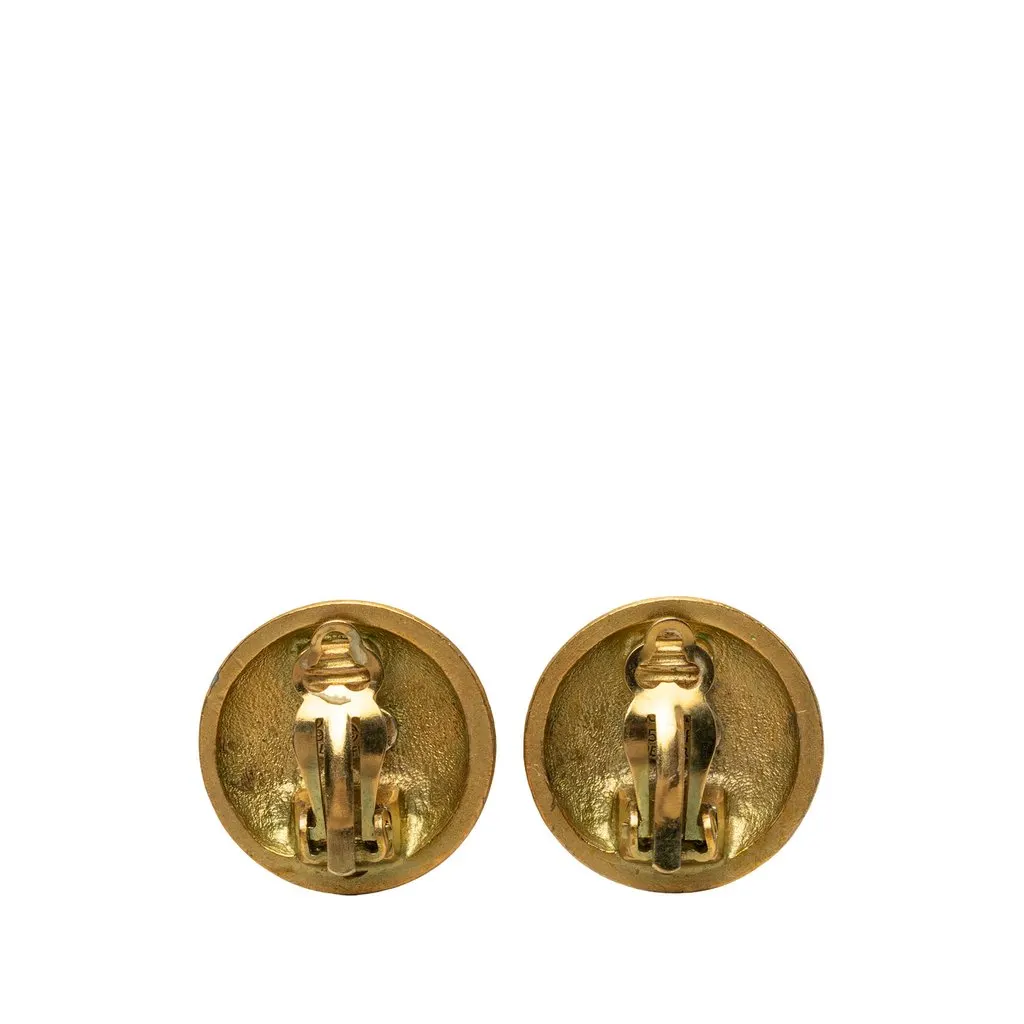 Chanel CC Gold Plated Round Clip On Earrings Gold Metal Very good - Back View