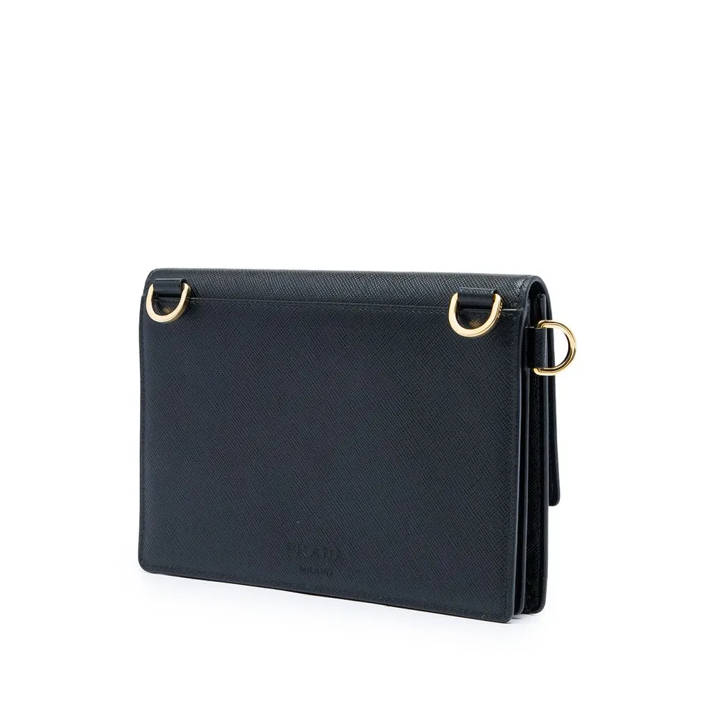 Prada Saffiano Heart Lock Crossbody Black Leather Good - Back View